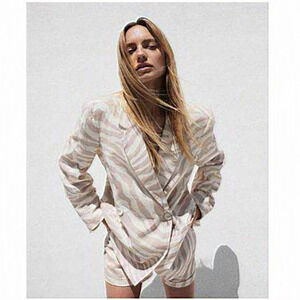 NWT Anine Bing Kaia‎ Blazer Oversized Linen Blend Zebra Stripe Double Breas Sz M